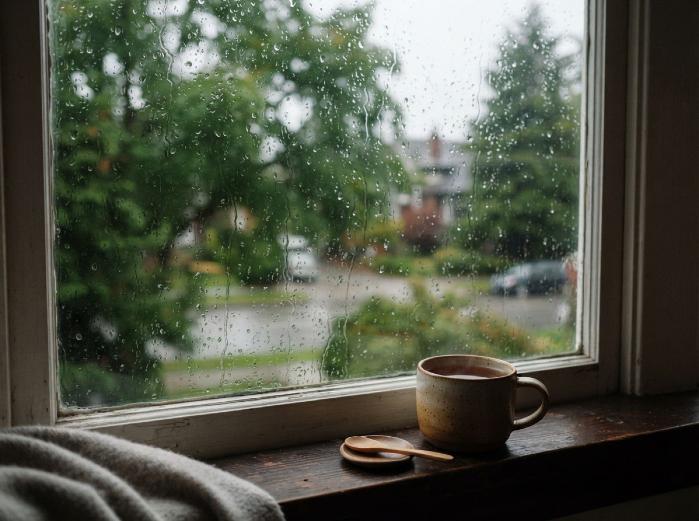 Rain on the window, a cup of tea